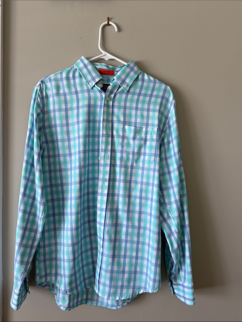 St. John's Bay Aqua & White Plaid Button-Down Shirt